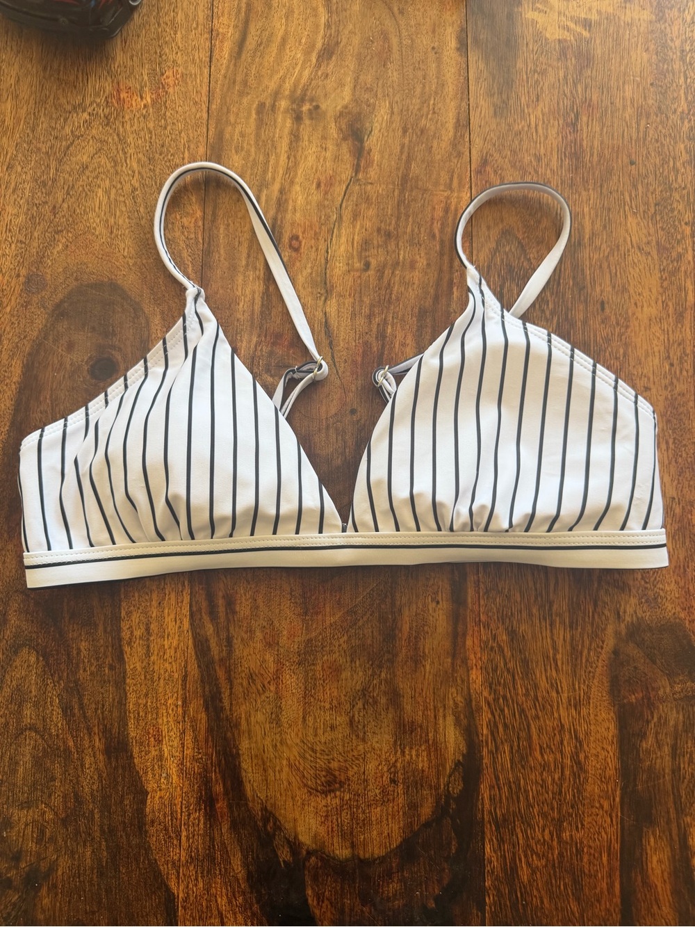 Express White Swim Triangle Top with Black Pinstripes